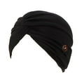 thumbnail image 2 of Turbans with Buttons Women Soft Pre-Tied Knot Pleated Turban Cap Beanie Head Wrap Sleep Hat, 2 of 7