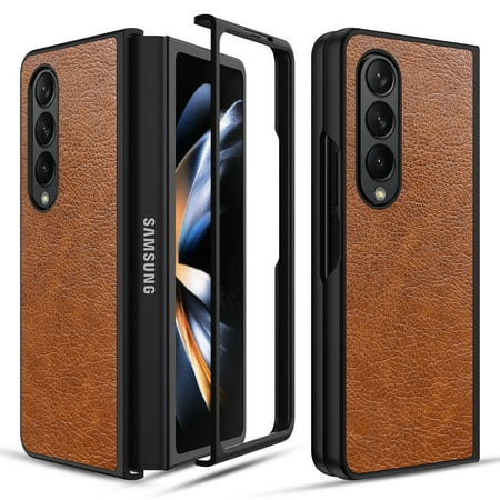 Htwon Case for Samsung Galaxy Z Fold 4 5G (2022) Folio Wallet PU Leather Shockproof Heavy Duty Full Protection Cover for Galaxy Z Fold 4 Phone 7.6 Inch Brown