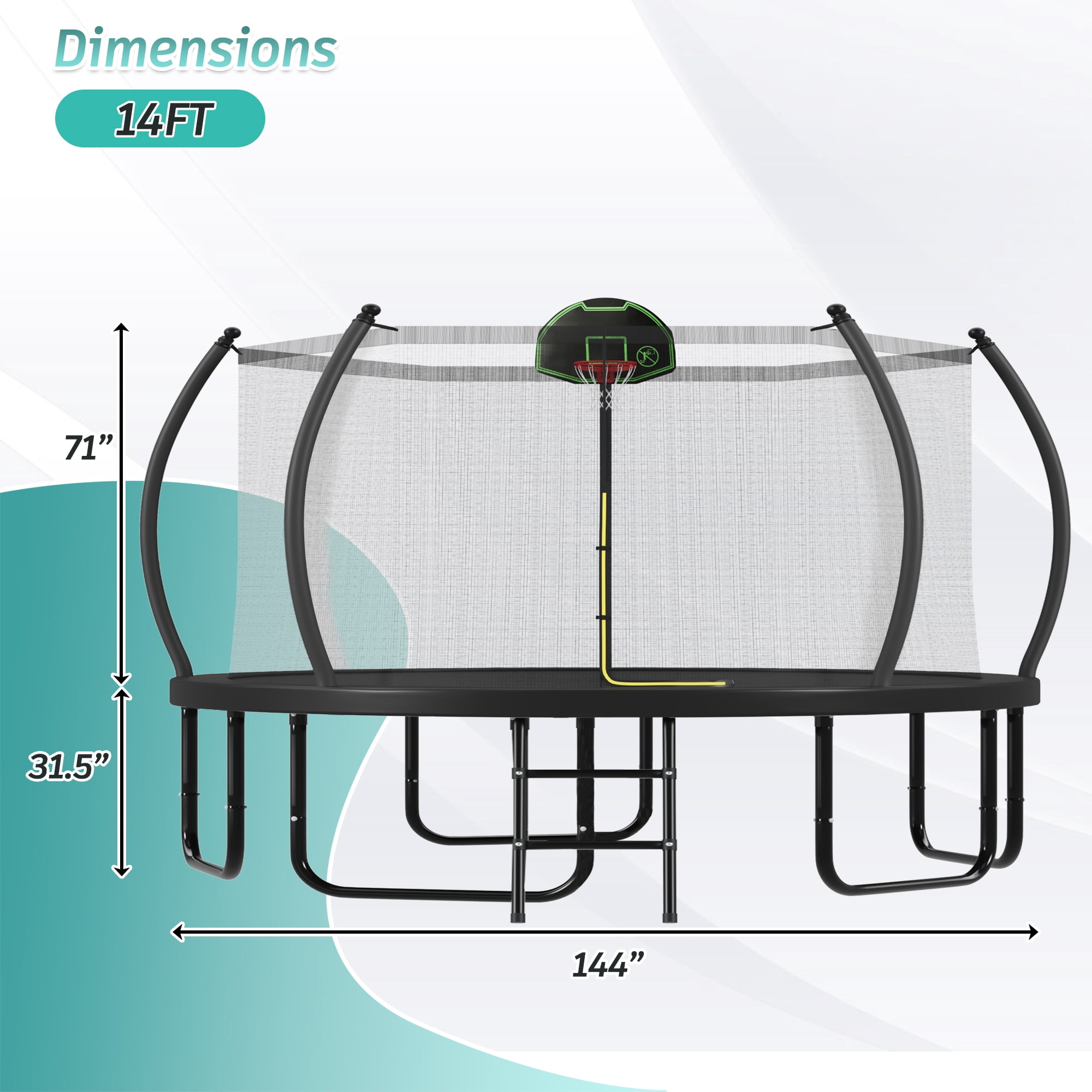 Euroco 14FT Trampoline with Basketball Hoop, Outdoor Trampoline with Enclosure Net for Kids and Adults