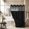 thumbnail image 3 of No Hook Waffle Weave Shower Curtain with Snap in Liner Set, Hotel Luxury Black Shower Curtains for Bathroom with See Through Top Window, Waterproof, Washable 71W x 74H, 3 of 6