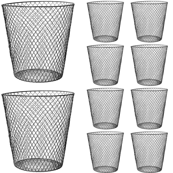 10 Pack Wire Mesh Desk Metal Trash Can Wastebasket Recycling Black Trash Bins Garbage Container For Bedroom Offices School Kitchen Home Living Room Bathroom