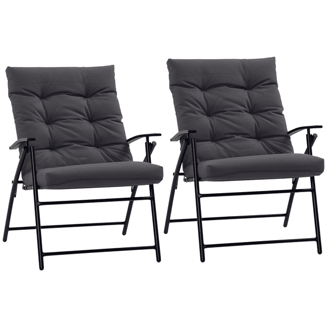 Outsunny Chaises Pliantes d'Extérieur, Ensemble de 2, Chaises de Camping Rembourrées, Gris