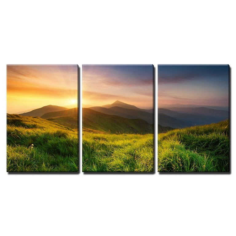 wall26 - 3 Piece Canvas Wall Art - Mountain Valley During Sunrise