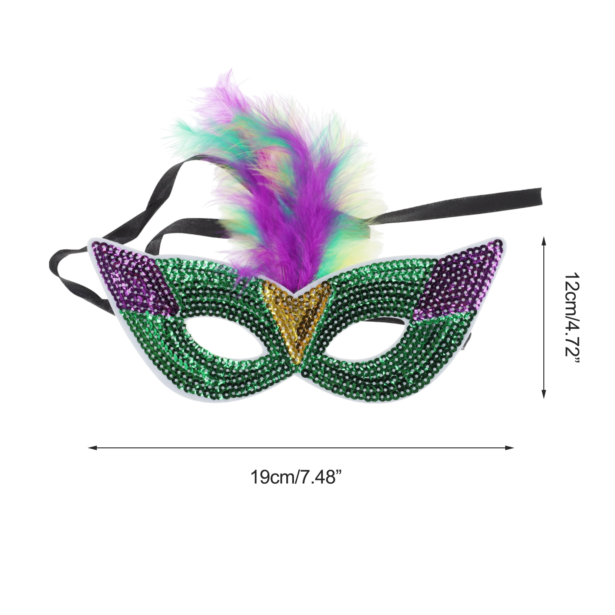 Unique Bargains 1 Box Colorful Feather Sequins Half Face Party Mask Green