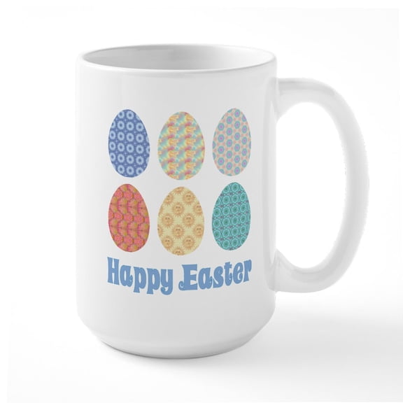CafePress - Happy Easter Decorated Eggs Large Mug - 15 oz Ceramic Large White Novelty Mug