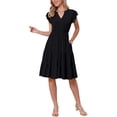 thumbnail image 2 of INSPIRE CHIC Summer Tiered Dress for Womens Notch Neck A-Line Flowy Knee Length Dresses M Black, 2 of 6