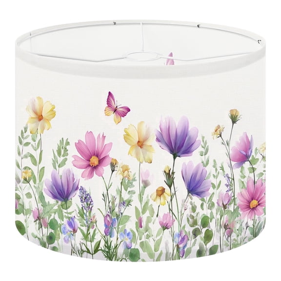 Linen Drum Lampshades Wildflowers green wild plants butterfly floral seamless 13"x13"x10" Light Shade for Table Lamps Floor Lamp Shades Lampshade Replacement Assembly Required