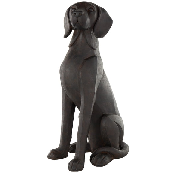 10" x 30" Dark Brown Resin Sitting Dog Sculpture with Copper Shadings, by DecMode