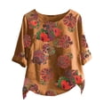 thumbnail image 2 of SMihono Hauts pour Femmes Été Décontracté Mode Coton Lin Manches Courtes Imprimé T-Shirt Oversize pour Femmes, 2 of 9