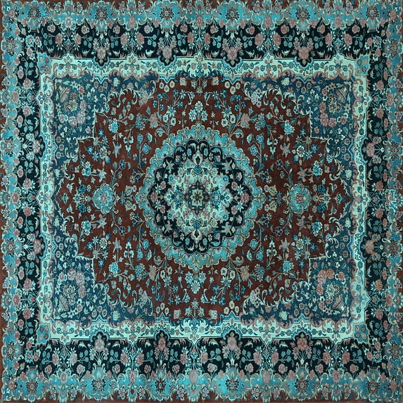 Ahgly Company Indoor Square Medallion Light Blue Traditional Area Rugs, 8' Square