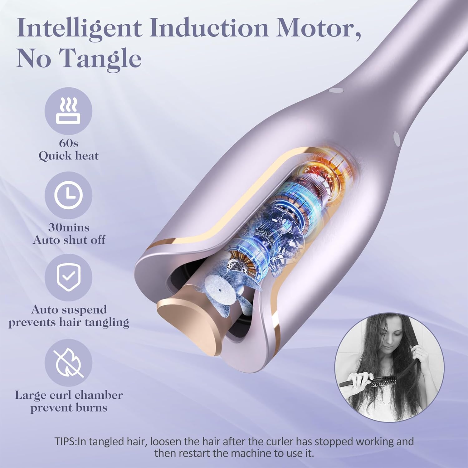 Automatic Hair Curler with Anti-Scald & Anti-Tangle Technology, 1" Rotating Ceramic Barrel with 4 Heat Settings, One-Touch Smart Curling Iron for Beginners