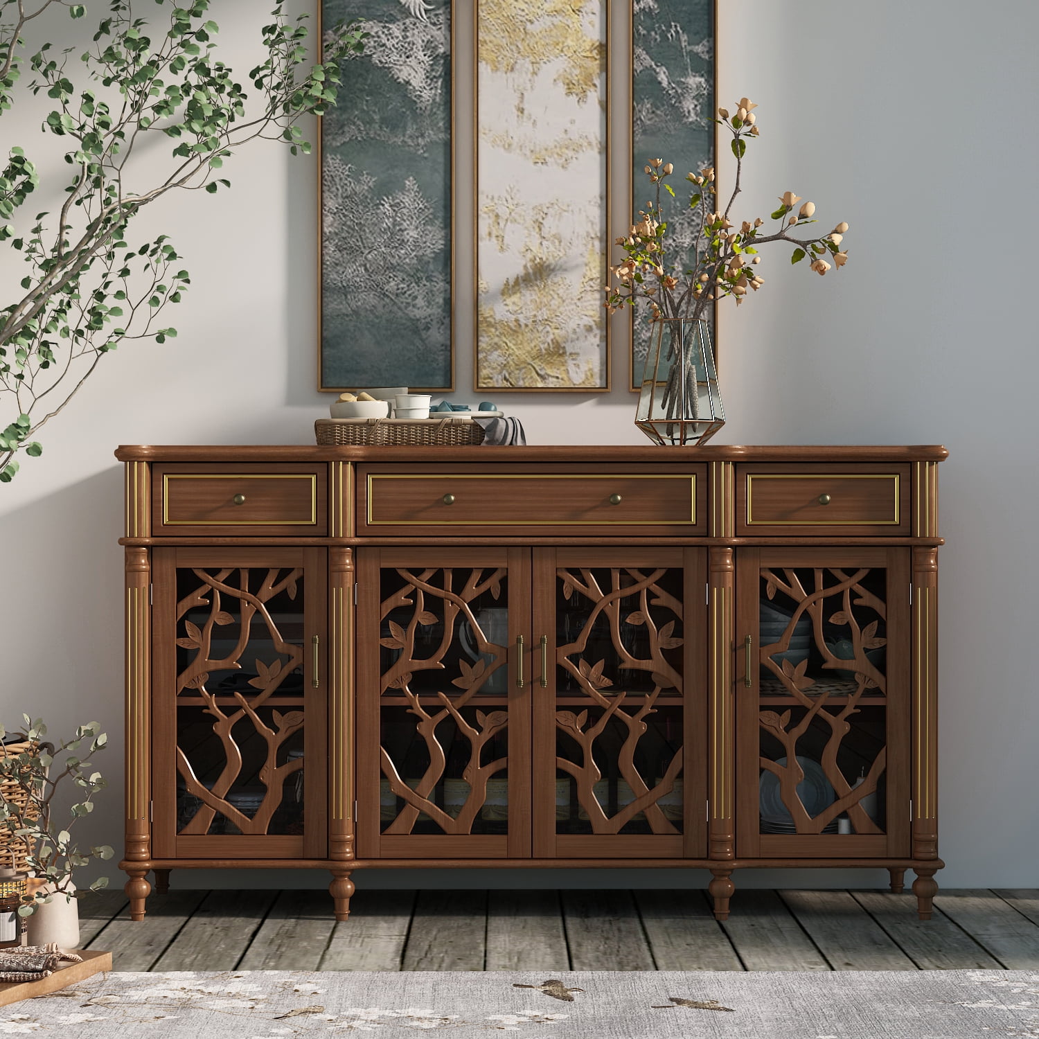 DiDuGo Sideboard Storage with Drawers, Traditional Buffet Table