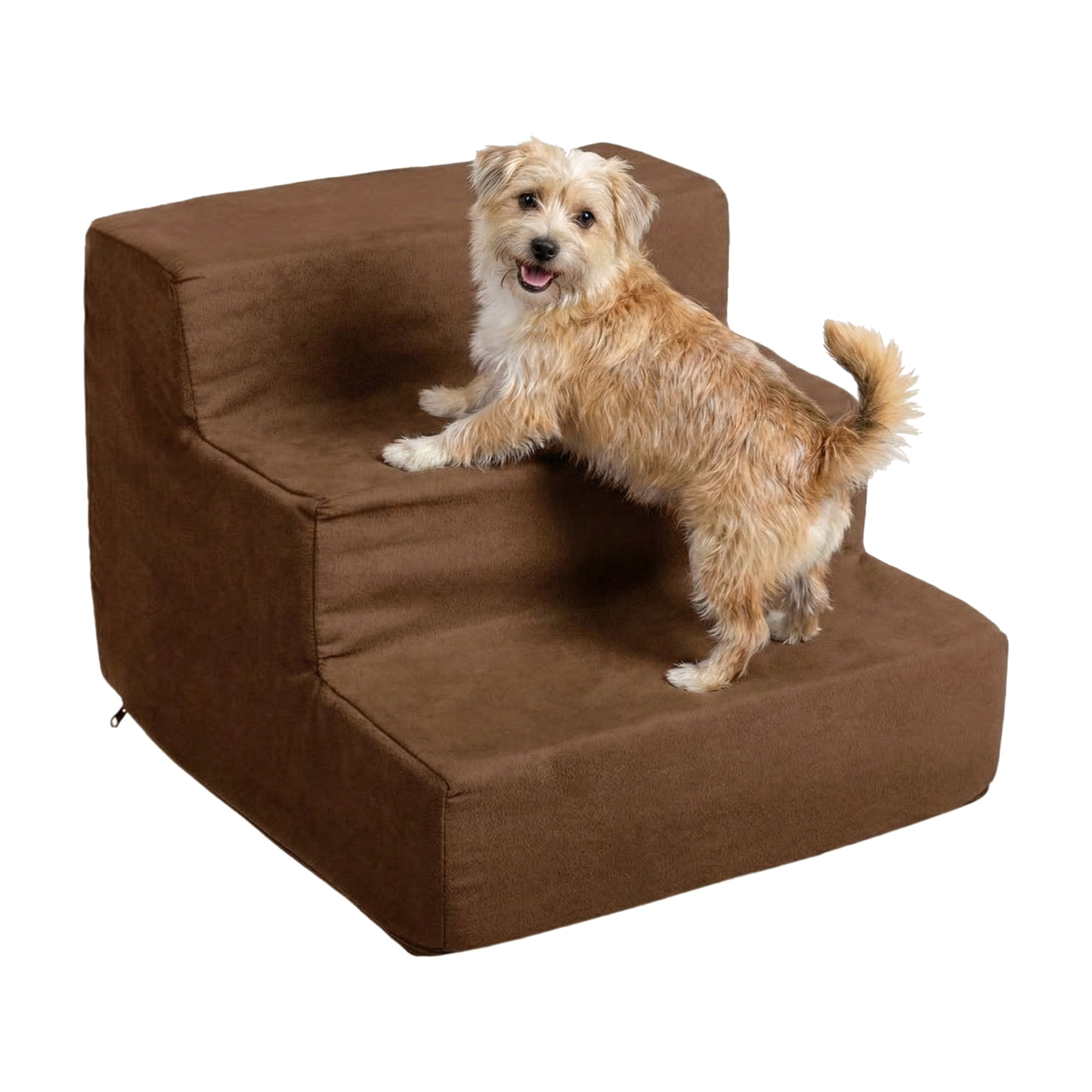 PETMAKER 3-Step Pet Stairs with Removable Zippered Microfiber Cover (Brown)