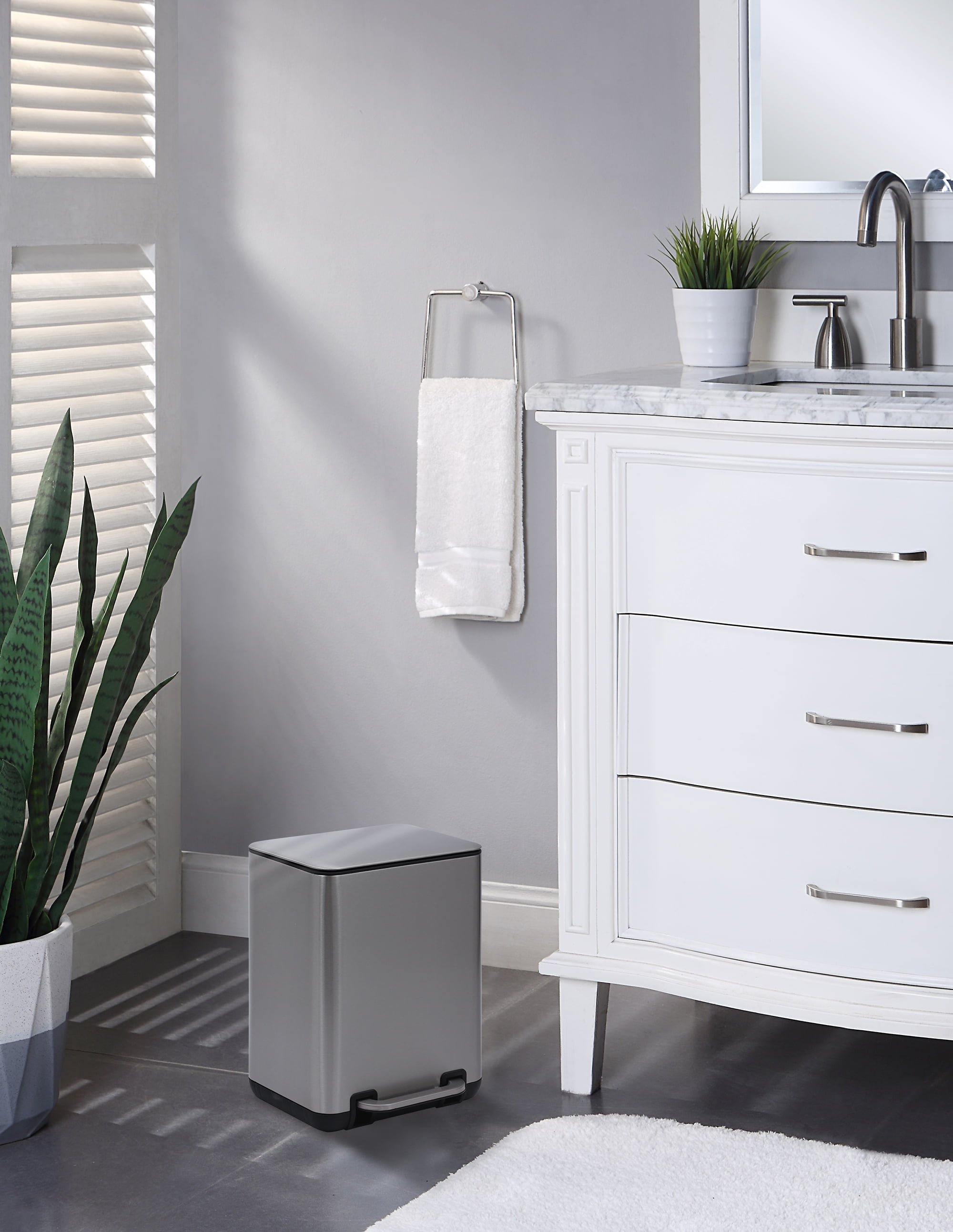 SunnyPoint 6 Liter / 1.58 Gallon Trash Can with Plastic Inner Buckets; Rectangle Bathroom, Office, Kitchen, and Bedroom Step On and Slow Close (S.N)