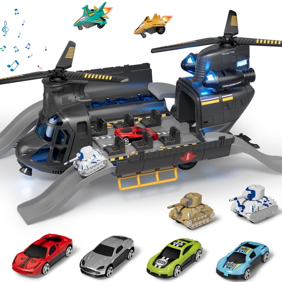 Helicopter Toys for Boys, Helicopter Toys Set with Light & Sound, Trucks, Airplanes, Cars, Airplane Toys for Boys, Christmas Birthday Gifts for Kids 3 4 5 6 Year Old