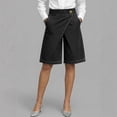 thumbnail image 2 of Women's Asymmetric Denim Shorts, Wrap Style Baggy Wide Leg Jorts, Distressed and Loose Fit Summer Casual Shorts for Streetwear and Going Out-Black, 2 of 6