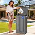 thumbnail image 3 of Uforic 38 Gallon Outdoor Resin Trash Can with Lid, Includes Sorting Labels, Ash Holder, Stakes & Suction Cups, Hideaway Storage for Patio Backyard Garden, Light Brown, 3 of 9