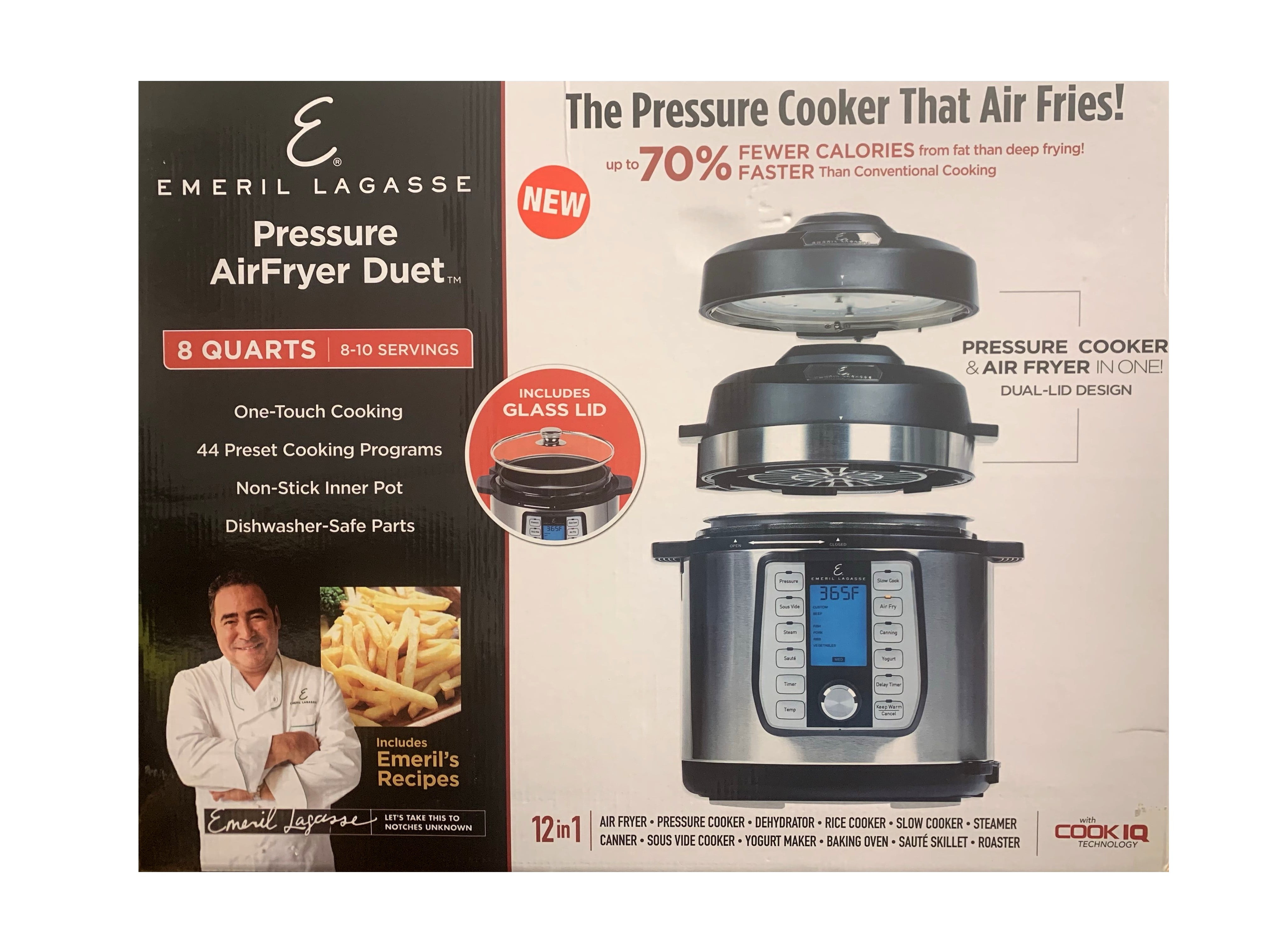 Emeril Everyday Pressure Air Fryer, 8 Qt with 5 Pc Accessory Pack, Silver