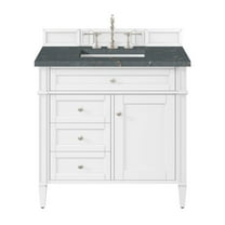 James Martin Vanities 36" Single Vanity, Bright White w/ 3 CM Parisien Bleu Quartz Top