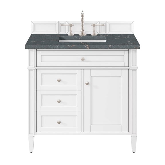 James Martin Vanities 36" Single Vanity, Bright White w/ 3 CM Parisien Bleu Quartz Top