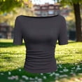 thumbnail image 1 of Uootdi Womens Tops Boat Neck Ruched Slim Fit Short Sleeves Rib Knit Soft Comfy Casual Daily Going Out Shirts Gift, 1 of 4
