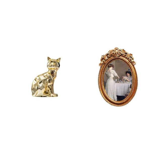 Figura de escritorio,Estatua de gato en estante,escritorio,oficina,decoración del hogar,Figura decorativa de escritorio de cerámica para decoración del hogar,Marco de fotos,Marco de fotos