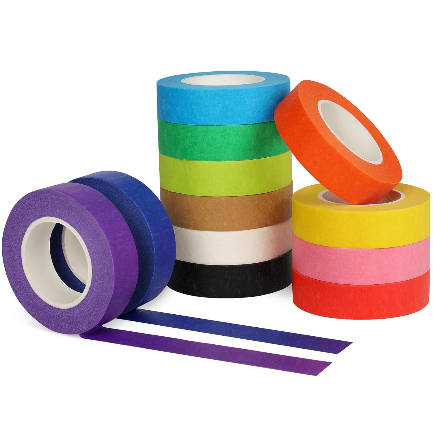 12PCS Colored Masking Tape, DIY Craft Tape, Colored Tape Rolls, Colored Painters Tape, 1.7cm x 12m (2/3In x 13Yards)
