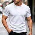 thumbnail image 2 of Liweisiy Men's Textured Henley T-Shirt Short Sleeve Notch Neck Solid Color Tees Casual Athletic Summer Tops White 3XL, 2 of 10