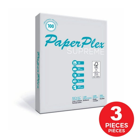 PaperPlex Papier de Copie Premier 1500 Feuilles, 20 lbs, 8.5 Pieds'x11 Pieds', 100 Lumineux (3 Rames, 500 Feuilles/rame)