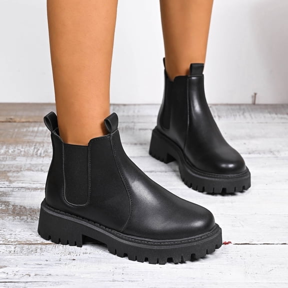 JUSLIO Womens Boots,Platform Boots Comfort Mid Calf Boots Solid Color Fashion Casual Round Toe Boots for Women