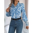 thumbnail image 4 of Women'S Floral Blouses Dressy Casual V Neck Button Down Shirts Lantern Long Sleeve Boho Chiffon Tops 2025 Light Blue M, 4 of 8