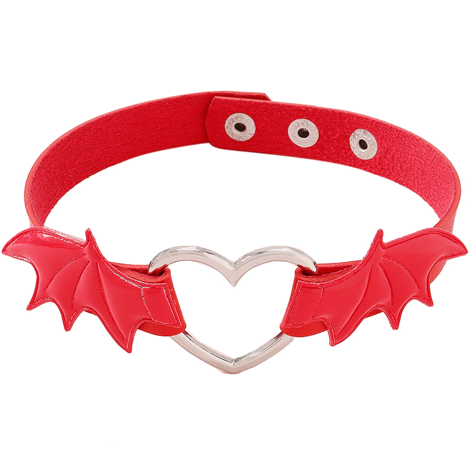 BYDOT Vampire Heart Wing Choker Necklace for Women Men PU Leather