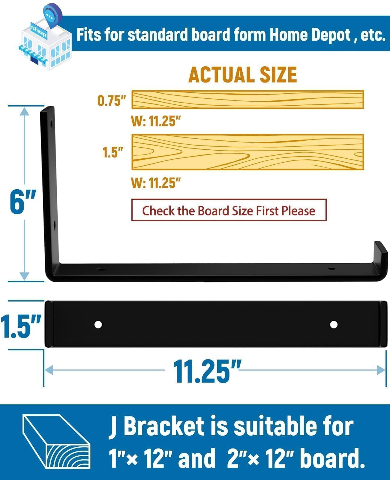 12 Inch Shelf Brackets 6-pack  1/5 Thick Heavy Duty Industrial Bracket For Diy Floating Support Black Coated Wall 11.25" X 6" 1.5"