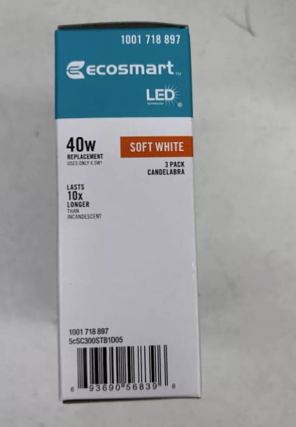 EcoSmart 40-Watt Equivalent B11 Dimmable LED Light Bulb Soft White (3-Pack)