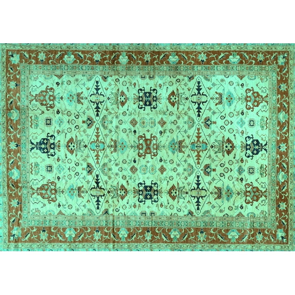 Ahgly Company Indoor Rectangle Oriental Turquoise Blue Traditional Area Rugs, 2' x 5'
