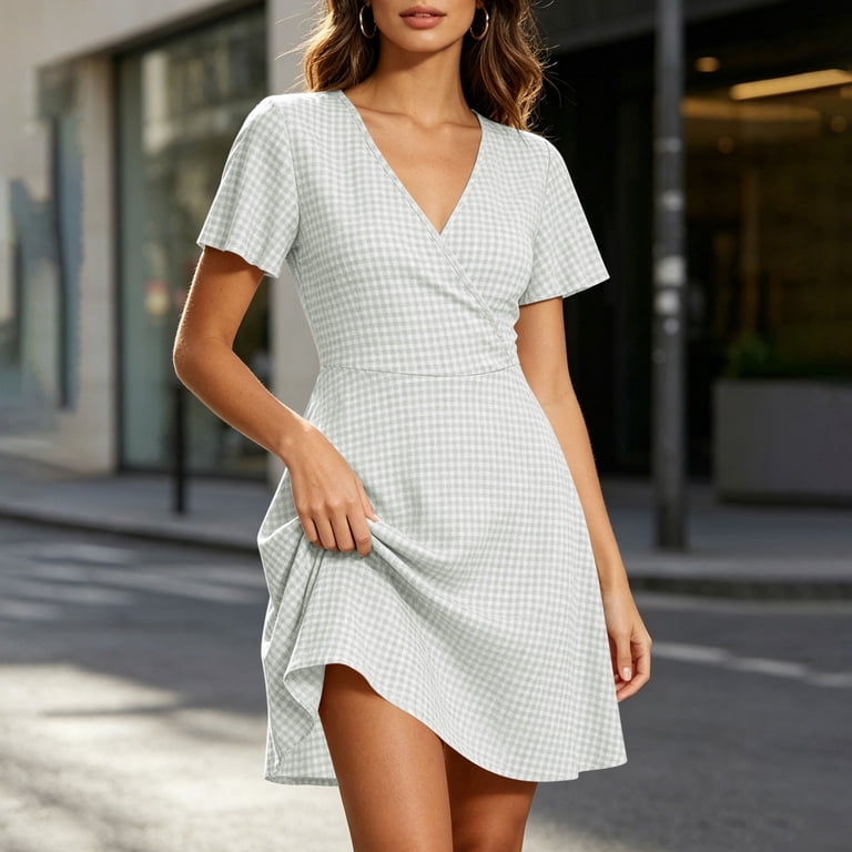 grey plaid mini dress Glamorous button down Mini Shirt Dress with pleats in gray plaid