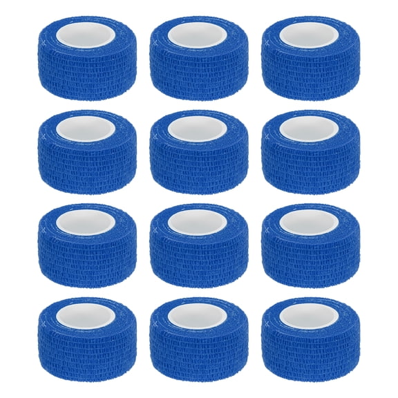 12 Pack Elastic Cohesive Bandage Wrap 1 Inch x 5 Yards Breathable Self Adhesive Athletic Tape Roll Blue