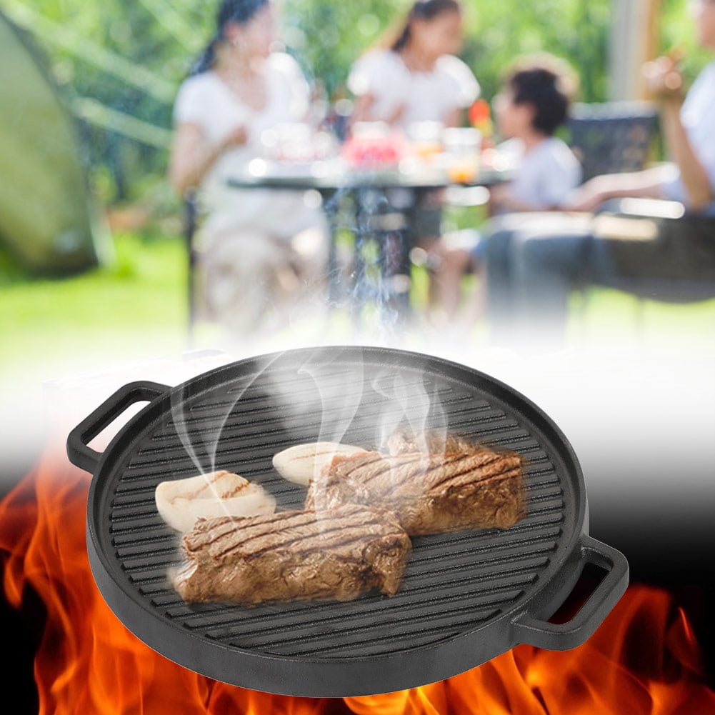 OTVIAP Cast Iron Round Doublesided Baking Tray Grill Plate Griddle Pan