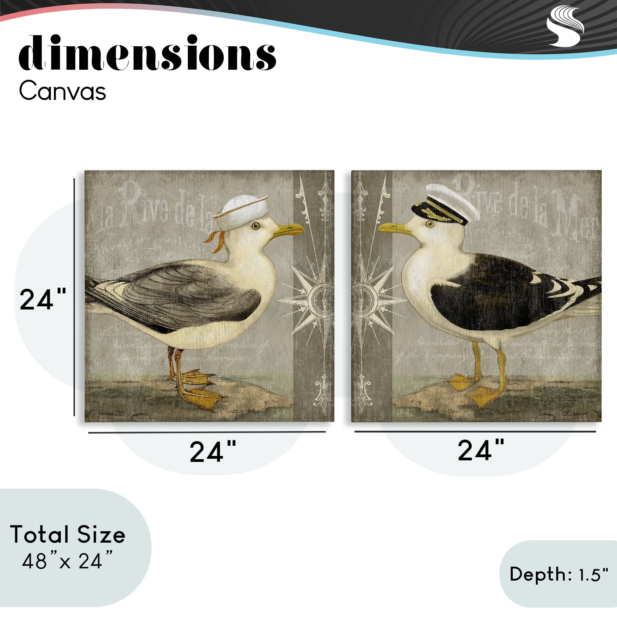 Stupell Industries Little Seagulls with Hats 2 Piece Canvas Wall Art Set, design by Suzanne Nicoll