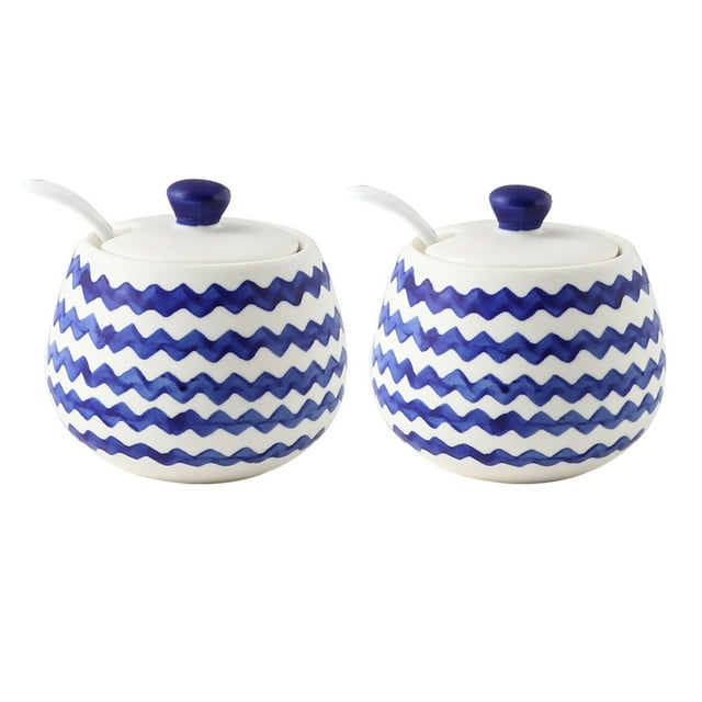 Qeeadeea Sugar Bowl With Lid And Spoon, Sugar Storage Jar, Sugar Pot, Sugar Container Spice Jar, Sugar Dispenser Serving For Sugar-Blue 2-2 Set of
