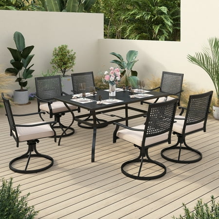 Sophia & William 7 Piece Outdoor Patio Dining Set 6 Patio Dining Swivel Chairs and 60 * 38 Metal Dining Table