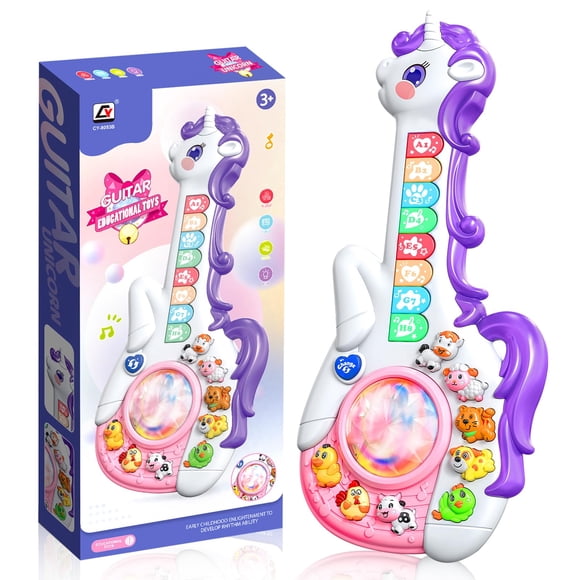 Guitarra infantil Ynanimery Unicorn con sonidos y luces de animales, 3-5 años