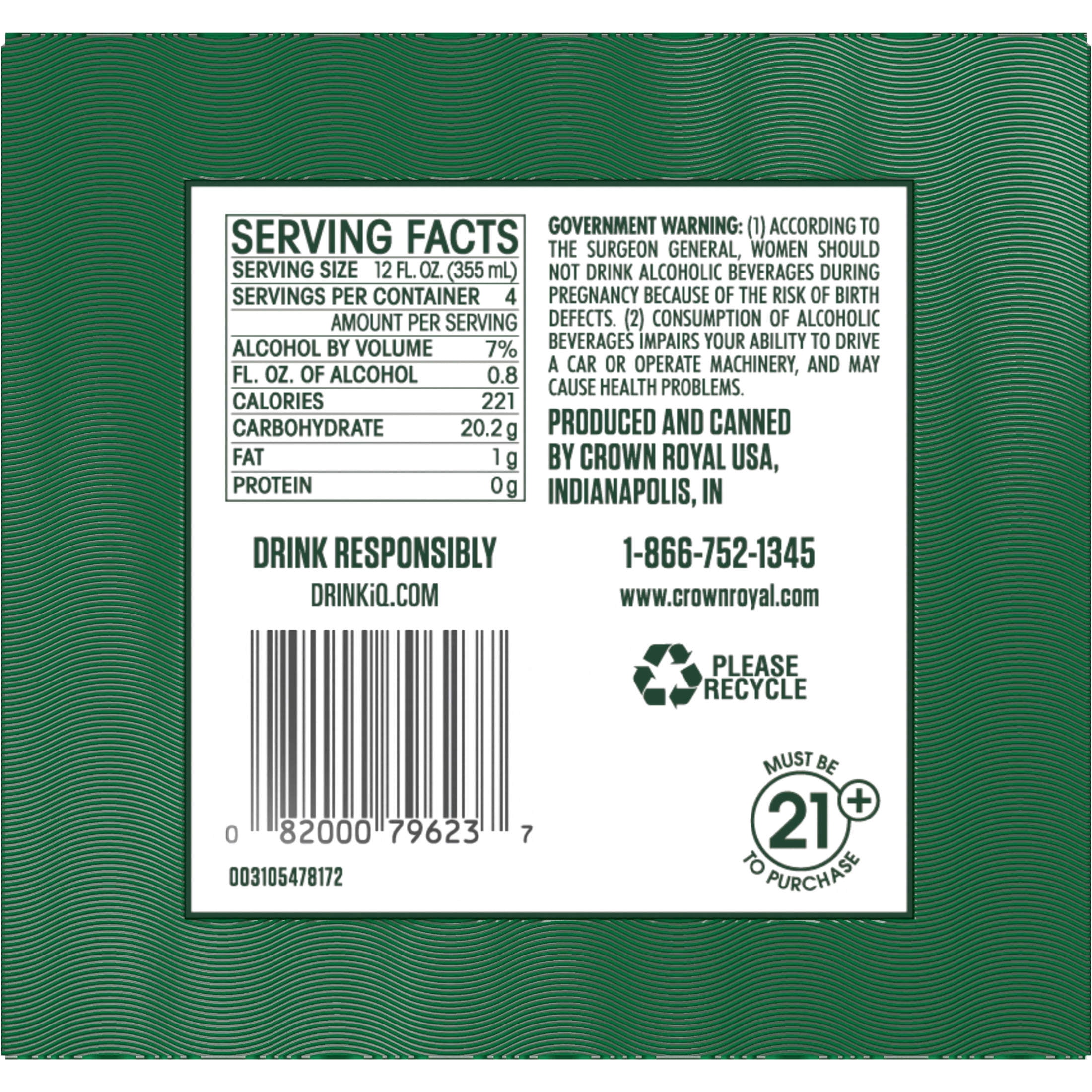 Crown Royal Washington Apple Canadian Whisky Cocktail, 4-PACK (4 x 12 fl oz), 7% ABV