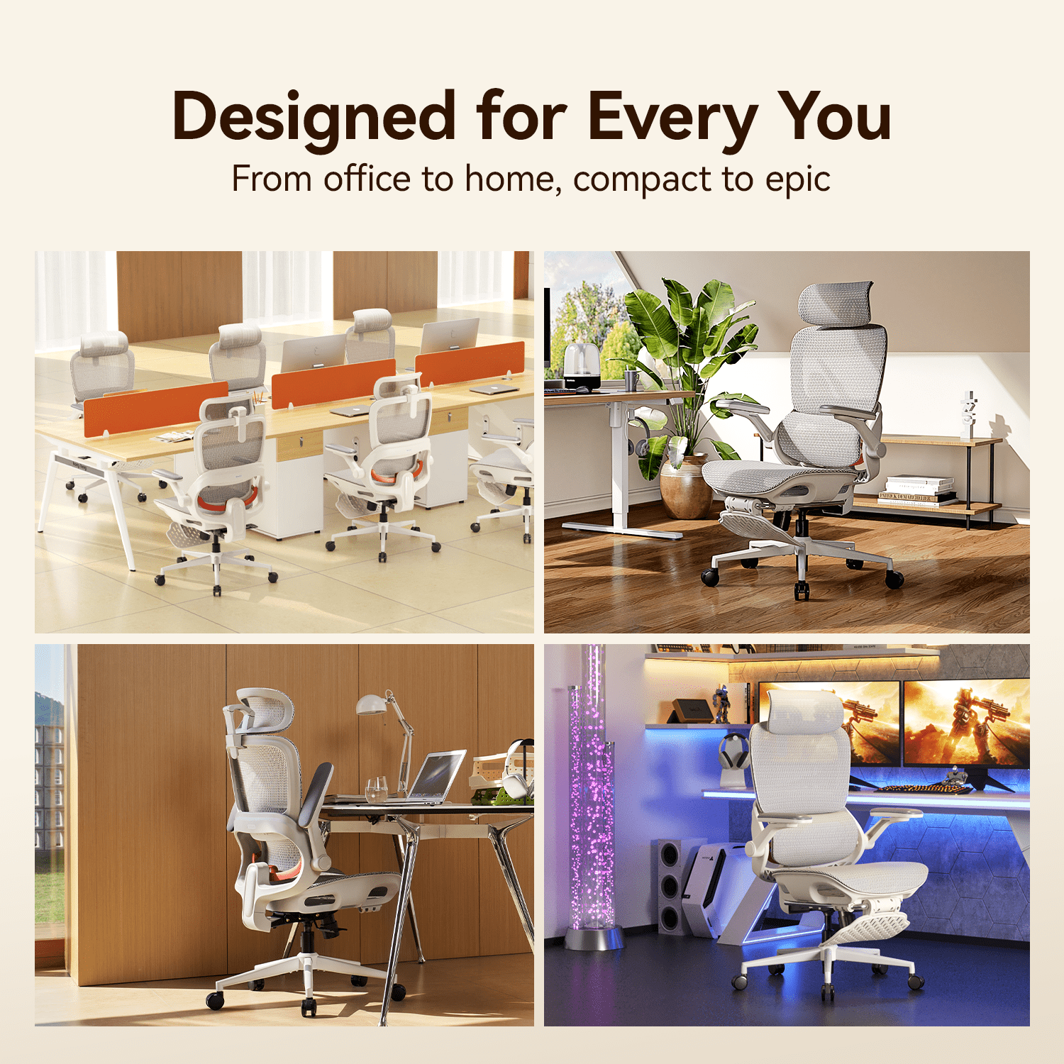 SIHOO B100 PRO Ergonomic Office Chair with Footrest, Mesh Office Chair with Adaptive Lumbar Support, Computer Chair with Wide Headrest, Desk Chair with 360° Rotatable Flip-Up Armrests, Light Grey