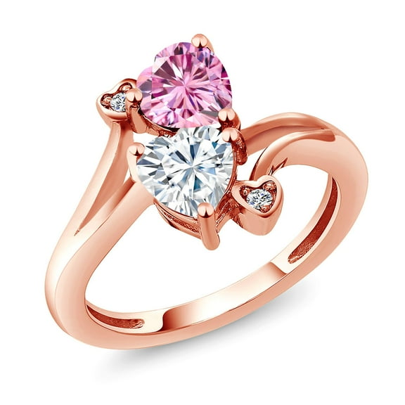 Gem Stone King 18K Rose Gold Plated Silver Pink Moissanite Ring for Women (1.63 Cttw, Heart Shape 6MM, Gemstone Birthstone, Size 9)