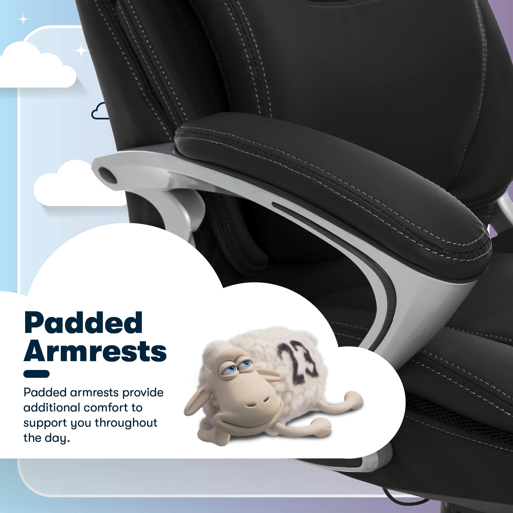 Serta Bryce Executive Office Chair - Ergonomic Computer Desk Chair with Patented AIR Lumbar Technology - Adjustable Height - Memory Foam Body Pillows - 360° Swivel Rolling Base - Bonded Leather - Bla