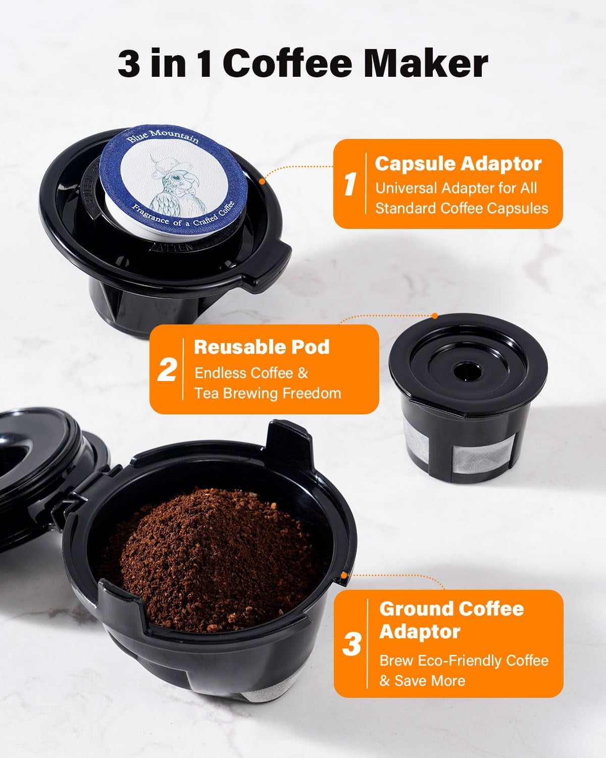 Single Serve Coffee Maker with , Ground Coffee & Tea Compatibility, 6-14oz Adjustable Sizes, 40oz Water Reservoir, Red