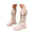 thumbnail image 3 of Girls Boots,Winter Autumn Girls Fashion Boots With Pearl Buckle and Golden Laces High Top Footwear Youth Teen,Toddler Boots,Red,9-9.5 Years, 3 of 8