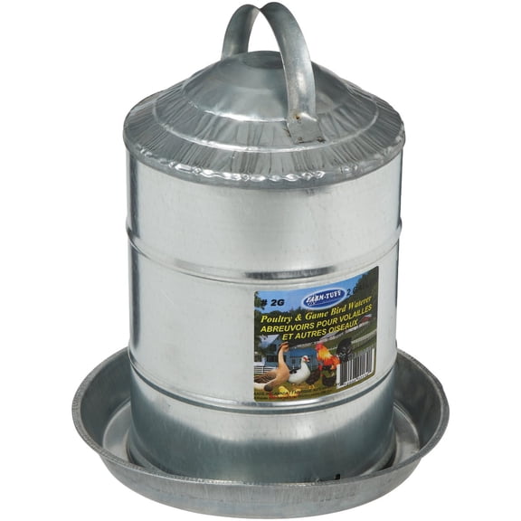 Little Giant Double Wall Metal Poultry Fount  Poultry Waterer  Heavy Duty Galvanized Steel Waterer  Made in USA Silver, 2 Gallon