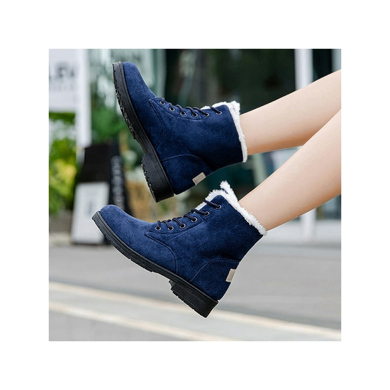 Fangasis Winter Boots for Women Platform Cotton Warm Plush Snow Ankle Boot  Lace Up Flat Booties Cute Plus Size Shoes Warm Thicken Boots for Ladies